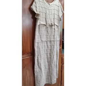 Vintage Christy Allen Medium 100% Linen Longline Back Full Button Down Dress